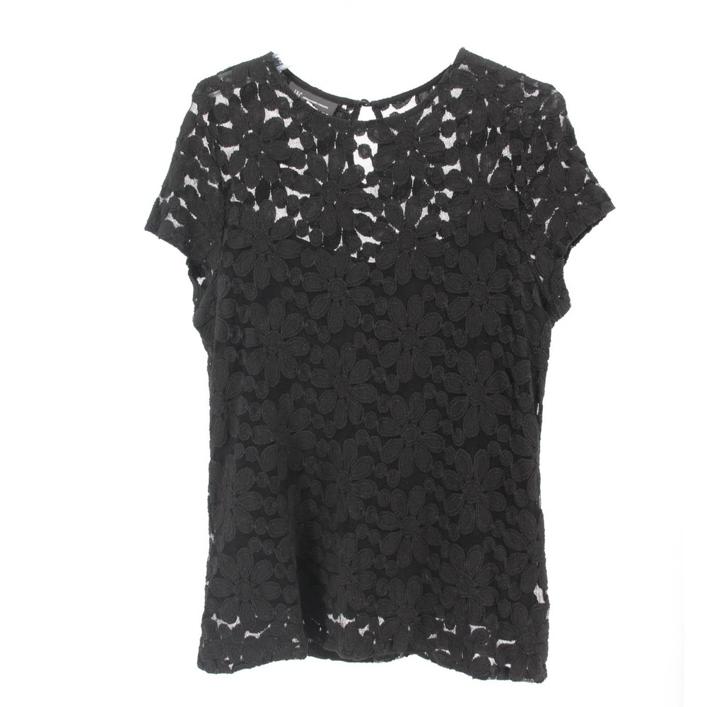 INC International Concepts Women's Black Floral Lace‎ Blouse Size S-M